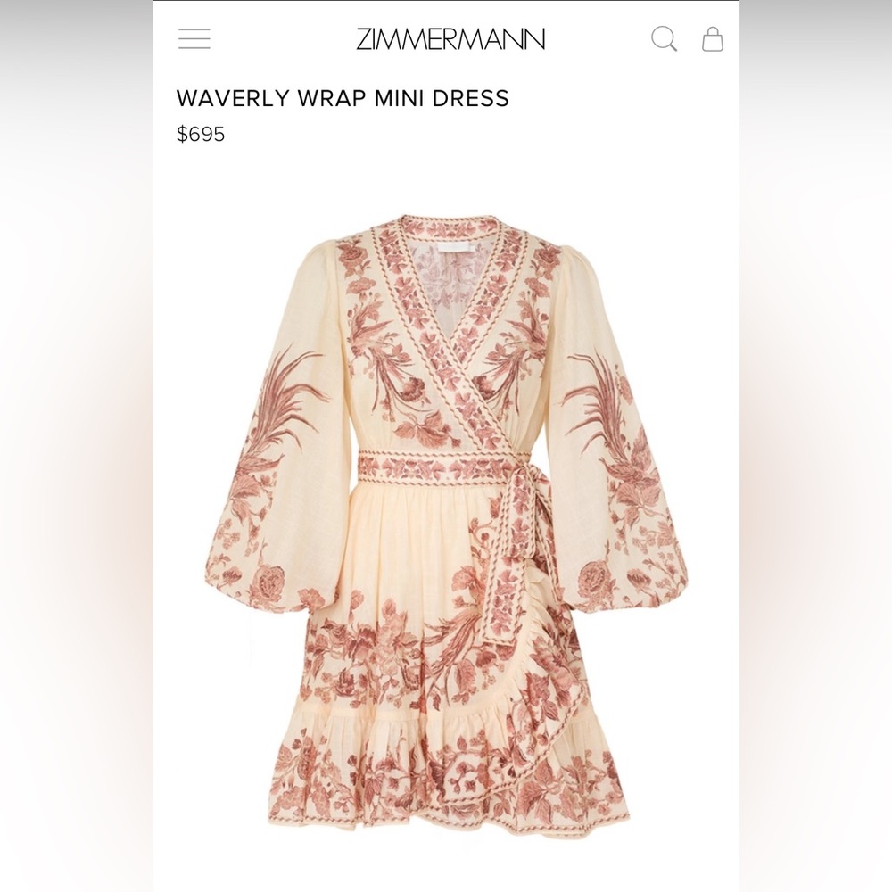 Zimmermann Waverly Wrap Mini Dress in Cream and Brown